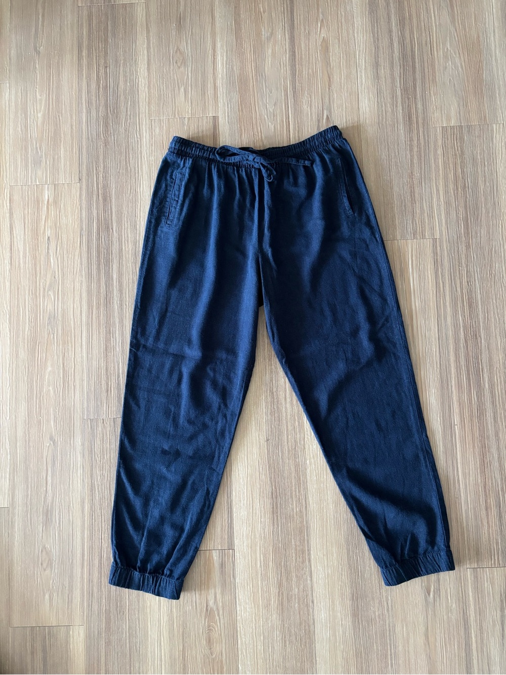 Love Tree Pants Blue Linen Drawstring Waist Tapered Leg Womens Large Beach Boho